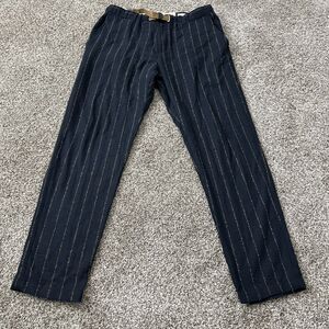 White Sand Waist Belt Trunk Pants Dark Blue Striped Men’s Size 50 Made In Italy